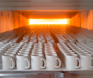 Ceramic cups being manufactured