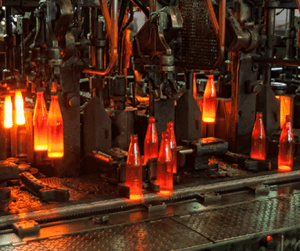 Glass bottles being manufactured
